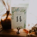 Elégant verdure Or Mariage Numéro de table<br><div class="desc">Les numéros de table rehaussent le look de votre tablescape et mettent la touche finale sur votre journée spéciale. Impression de texte personnalisée des noms ou numéros de vos tables. L'impression recto verso est incluse dans le prix. Ajoutez votre libellé personnalisé à cette conception à l'aide des cases "Modifier ce...</div>