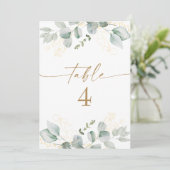 Elégant Verdure & Or Mariage Numéro de table Carte (Debout devant)