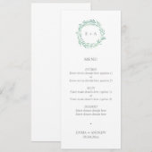 Elégant verdure Wreath Monogram Menu Mariage (Devant / Derrière)