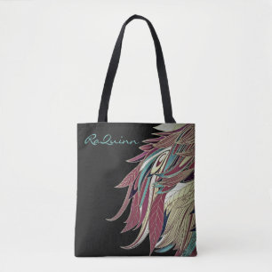 Elegant veren blad abstract zwart blauwgroen goud  draagtas