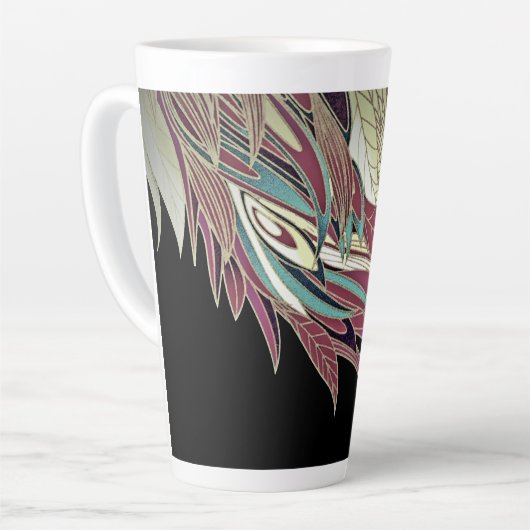Elegant veren blad abstract zwart blauwgroen goud  latte mok (Linkerhoek)