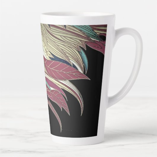 Elegant veren blad abstract zwart blauwgroen goud  latte mok (Rechts)