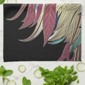 Elegant veren blad abstract zwart blauwgroen goud theedoek (Gevouwen)