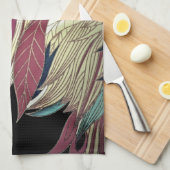 Elegant veren blad abstract zwart blauwgroen goud theedoek (Quarter Fold)