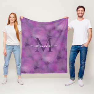 Elegant veren patroon monogram Paarse Fleece Deken