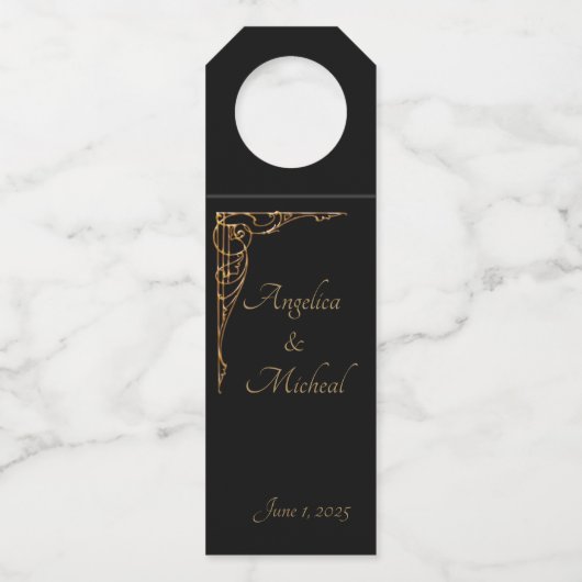 Elegant, verfijnd, dramatisch zwart en goud flessenhanger (Voorkant)