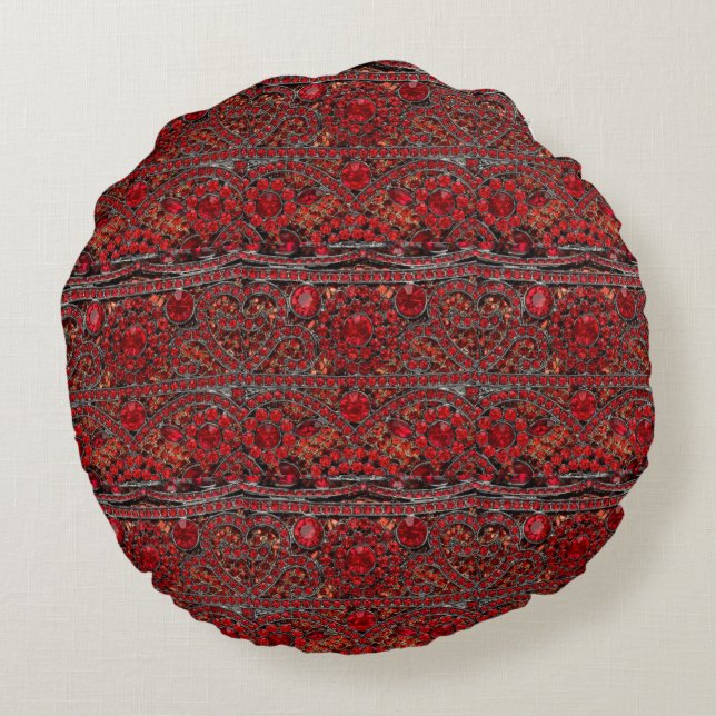 elegant verfijnd goud ruby red burgundy rond kussen (Achterkant)