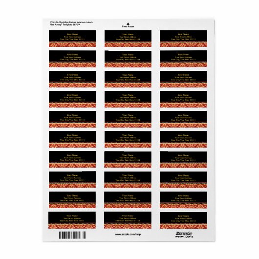 Elegant verguld damast rood, zwart en goud retour etiket (Full Sheet)