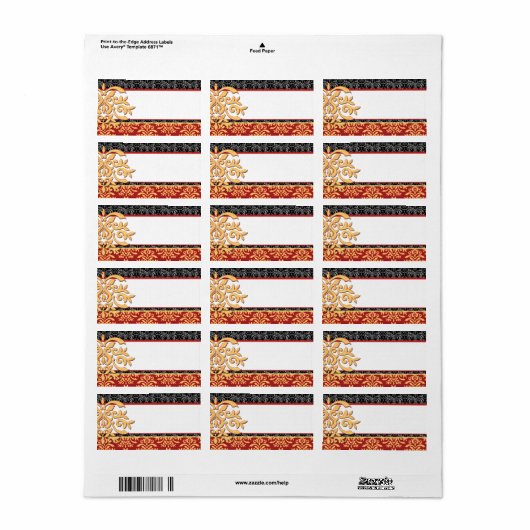 Elegant verguld damast sierrood & goud etiket (Full Sheet)