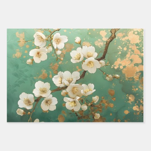 Elegant verguld wit bloesem inpakpapier (Voorkant 3)