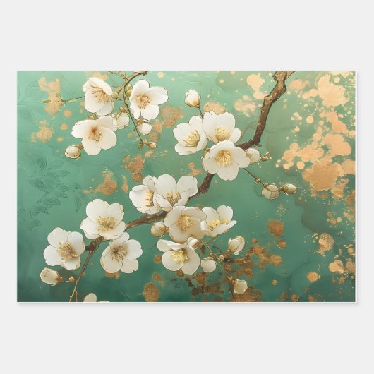 Elegant verguld wit bloesem inpakpapier (Voorkant 2)