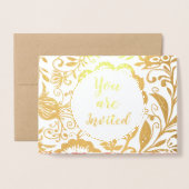 Élégant Véritable Phuile d'or Faire-part de mariag (Devant avec enveloppe)