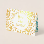 Elégant Véritable Pile Or Floral Invitations de ma (Devant)