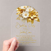 Elegant Verjaardagsfeest Gouden Witte Bloemen Bloe Acryl Uitnodigingen (Insitu (Draagbaar))