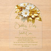 Elegant Verjaardagsfeest Gouden Witte Bloemen Bloe Acryl Uitnodigingen (Voorkant)