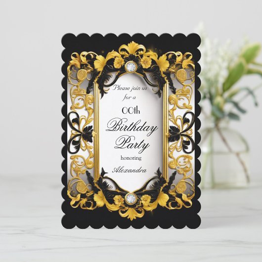 Elegant verjaardagsfeestje Zwart bloemendiamant Go Kaart
