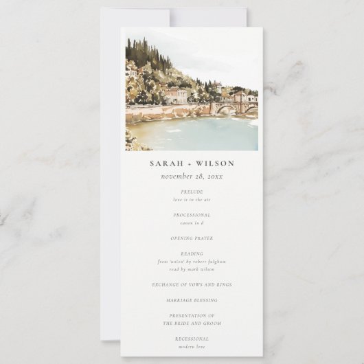 Elegant Verona Adige rivier Italië bruiloft progra Kaart (Voorkant)