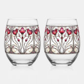 Élégant Verre Trait Rouge Floral Vins Lunettes (Recto)