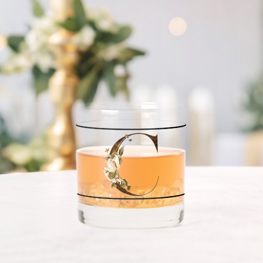 Elegant Versierd Zwart Monogram C Whisky Glas (Insitu (Huwelijk))