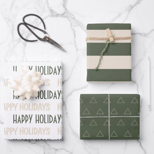 Élégant Vert Beige Joyeux Vacances Papier Envelopp (Recto)