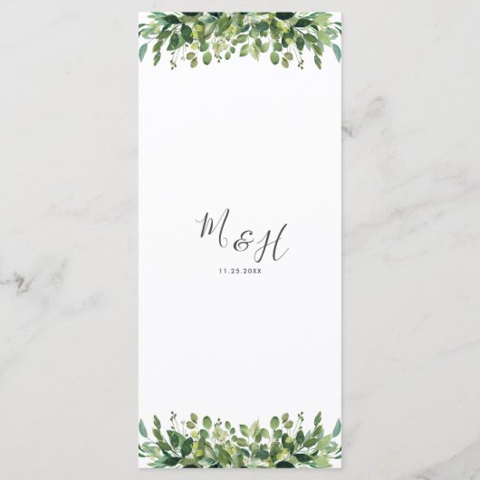 Elégant Vert Botanique Foliage Mariage Menu (Dos)