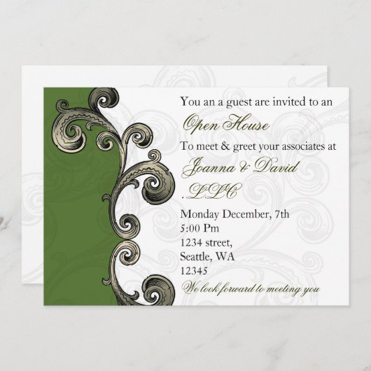 élégant vert Corporate party Invitation (Devant / Derrière)