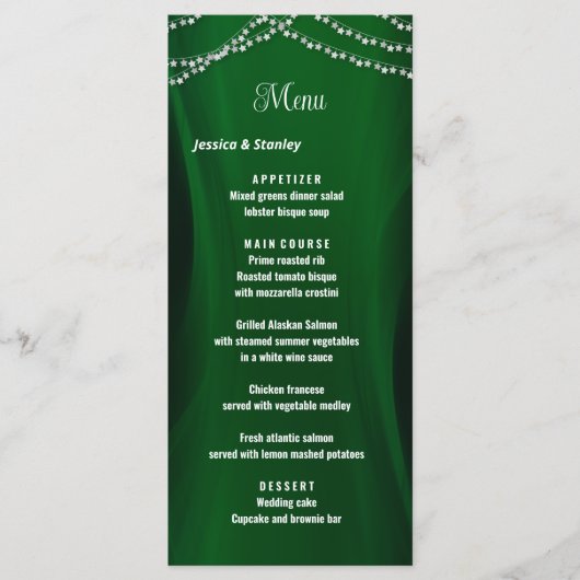 Élégant vert émeraude Noël mariage Menu (Devant)
