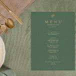 Elégant Vert Et Or Minimaliste Menu Mariage<br><div class="desc">Un menu élégant et élégant,  or et mariage vert chic et élégant. Il présente des lignes d'art rustique feuille d'or eucalyptus et arrière - plan vert sauge émeraude avec des noms de mari et femme et date. Dans la typographie en or. Customisez-le en cliquant sur le bouton PERSONNALISER.</div>