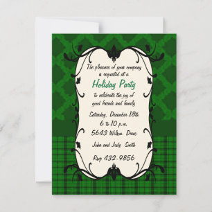 Elégant Vert Floral & Plaid Holiday Invitation