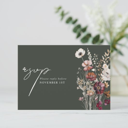 Elégant Vert Floral QR Code Arch Wedding RSVP (Debout devant)