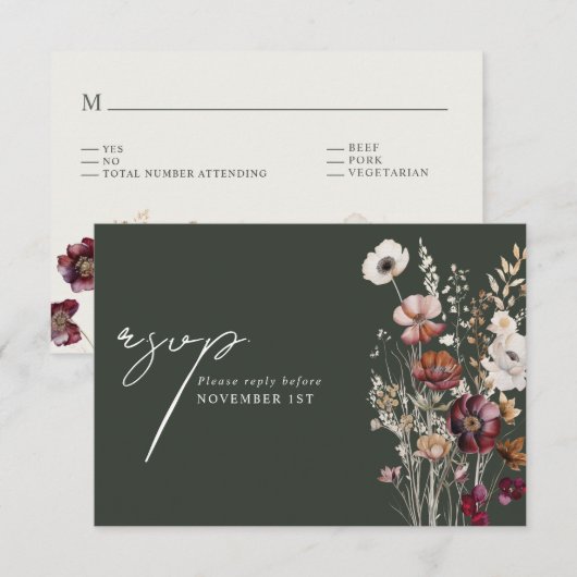 Elégant Vert Floral QR Code Arch Wedding RSVP (Devant / Derrière)