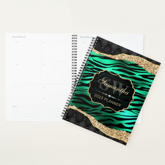 Élégant Vert Foil Tiger Grandes et or Monogramme (Devant avec enveloppe)