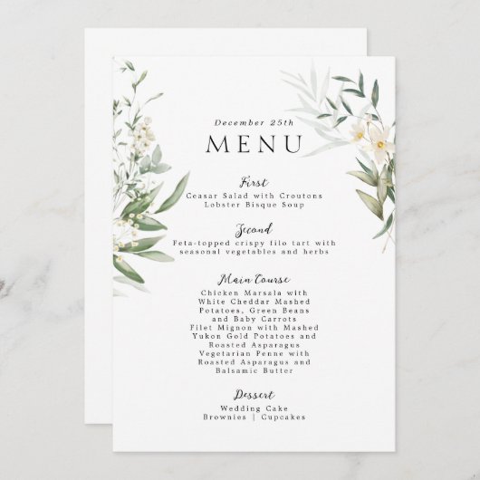 Elégant Vert Joli Menu Mariage (Devant / Derrière)