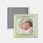 Élégant Vert Keepsaké Baby Custom Photo Magnet (Recto/Verso)