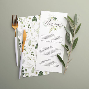 Élégant vert moderne script botanique menu mariage