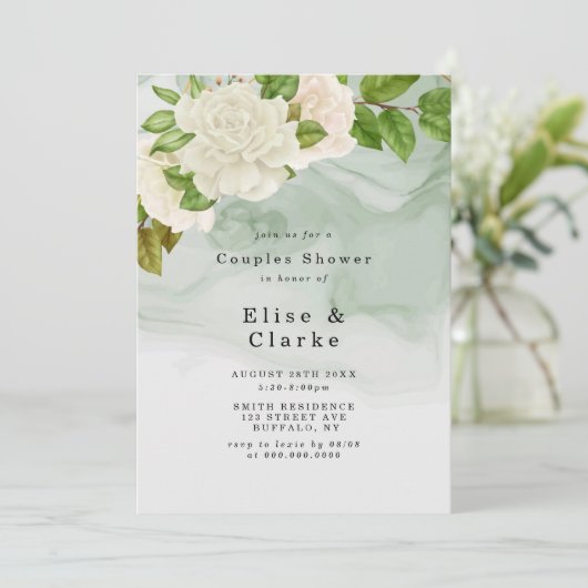 Elégant Vert Roses Blanches Couples Invitations de (Debout devant)