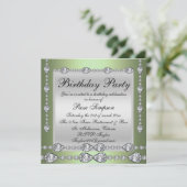 Elégant Vert & Silver Diamond Invitation d'anniver (Debout devant)