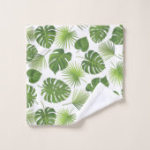 Élégant Vert Tropical Feuille Motif Monogrma (Gant de toilette)