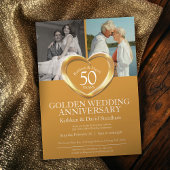 Elegant Vertical Golden 50th Wedding Anniversary Kaart