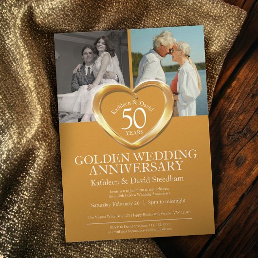 Elegant Vertical Golden 50th Wedding Anniversary Kaart