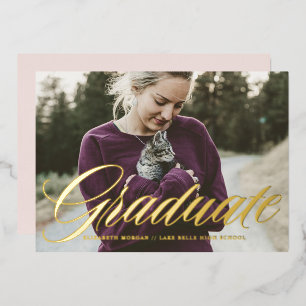 Elegant vet kalligrafie foto Afstuderen goud Folie Uitnodiging