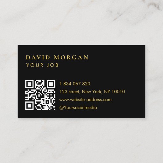 Elegant vet monogram Logo QR-code zwart en goud Visitekaartje (Achterkant)