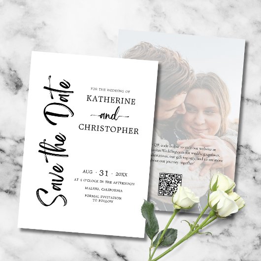 Elegant vet script foto zwart wit bruiloft save the date