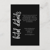 Elegant vet script zwart wit bruiloft hotel informatiekaartje (Voorkant)