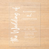 Elegant vet wit script bruiloft duidelijk acryl uitnodigingen (Voorkant)