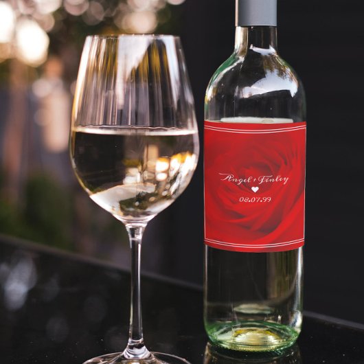 Elegant Vibrant Red Rose esthetisch Roche Romantis Wijn Etiket