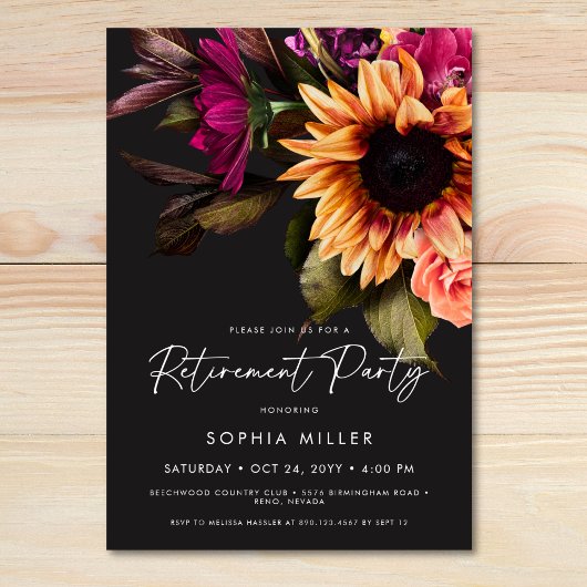 Elegant Vibrant Sunflower Floral Retirement Party Kaart