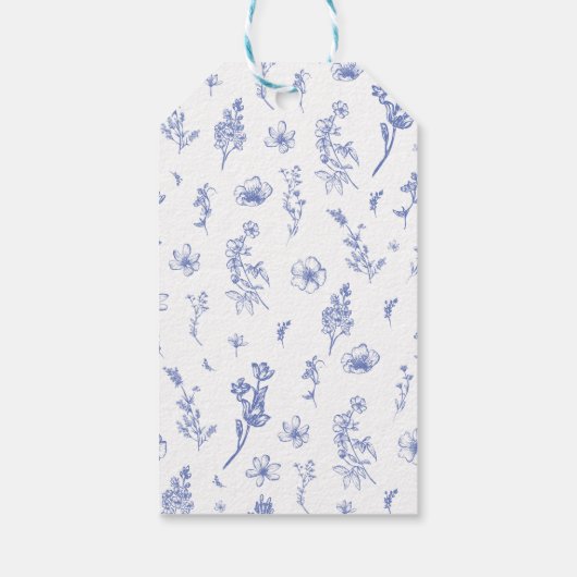 Elegant Victoriaans Blauw Bloemen Bruiloft Cadeaulabel (Achterkant)