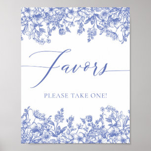 Elegant  Victoriaans Blauw Bloemen Favorieten teke Poster