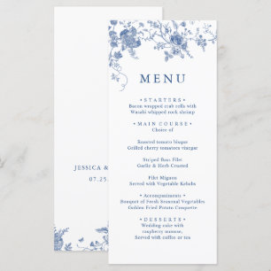 Elegant Victoriaans Blauw Bloemen Trouwdiner Menu